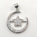 Silver crescent moon and star pendant necklace with sparkling cubic zirconia inlay - Star Moon Silver Pendant