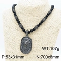 Retro black beaded necklace with vintage stainless steel lion head relief pendant - Gunmetal Color (KN201370-KJX)