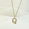 Gold-plated titanium steel necklace featuring a zircon-encrusted letter Q pendant - Letter Q / Gold