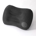 Portable black inflatable U-shaped neck pillow with integrated push-button pump - Flocking/Velvet / Square Pillow / Black