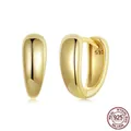 Minimalist U-shaped 925 sterling silver hoop earrings with 18K gold plated finish - Oval Loop / Gold