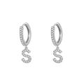 Sparkling silver huggie hoop earrings with crystal-encrusted letter S dangle charms - Letter S / Silver