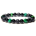 Macro detail of 8mm green tiger eye, black obsidian and volcanic lava energy beads - Green Tiger Eye Lava Rock Style (Style-10)
