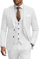 Men's slim fit three-piece wedding suit set in pure white with blazer vest and pants - White