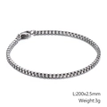Schickes 2,5mm Silber Edelstahl Boxkette Armband für Herren und Damen 200mm Länge - 20cm / Silber 2.5mm (KB126638-Z)