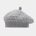 Classic grey cable knit beret hat for women with ribbed edge and vintage aesthetic - Gray