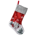 Calza natalizia con gnomo, motivi a fiocchi di neve e pini in rosso e bianco - Babbo Natale Rosso