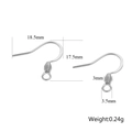 Polished silver stainless steel earring hooks with coil and bead, 18.5x17.5mm size - Flattened Spiral Earring Hooks - Steel