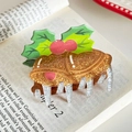 Christmas hair claw clip with bell and holly leaf design in glittery gold and green - Bell-6.3cm