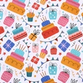 Vibrant birthday wrapping paper with cupcakes, gift boxes, and festive party patterns - Birthday Cake