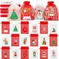 Christmas organza drawstring gift bags with Santa and reindeer prints for candy storage - Christmas Multi-Pattern Bags / 10*15cm