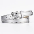 Ceinture en similicuir argenté avec rivets punk et boucle en métal pour femmes - Longueur 108 Largeur 2.8 / Argenté