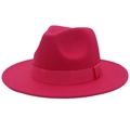 Stylish magenta wide-brim fedora hat with matching ribbon, made of soft felt material. - Rose Red