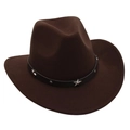 Close-up of brown wool felt cowboy hat with black leather band and silver star studs - Coffee (Star Band)