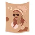 Detail view of Bohemian tapestry featuring minimalist abstract female illustration and palm leaves - 73X95CM (Cross-border Brushed Style) / Female With Sunglasses And Headband (ZJ521-14)