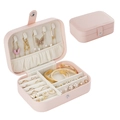 Portagioie portatile in pelle PU rosa con doppio strato per anelli e orecchini a perno - Rosa / 16*11*5cm
