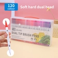 120-color dual-tip watercolor marker set with brush and fine tips in a portable plastic box - 120 Colors White Barrel