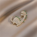 Golden dinosaur brooch with sparkling crystals and green emerald accents - Dinosaur Shape Style (40111K)