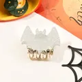 Sparkly silver bat hair claw with gold metal clip for festive Halloween hairstyles - 5cm Glitter Bat Claw - Silver