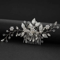 Pettine per capelli da sposa foglia argento con perle e cristalli per acconciatura - Argento