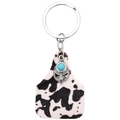Porte-clés motif vache avec croix en argent vintage et pierre turquoise - Ornement Turquoise Vintage Imprimé Vache