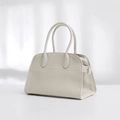 Minimalist beige pebble leather tote bag with sturdy double handles and side metal buckles - Small (26x12x20cm) / Cream White (Togo Leather)