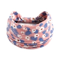 Rosa Boho-Yoga-Stirnband mit weißen Blumen und blauen Blättern, elastisches Baumwollband - Rosa Weißes Blumenmuster Blaues Blatt (#148)