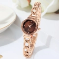 Montre femme or rose élégante avec miroir en verre taillé et index en cristaux - Boîtier Or Rose Cadran Café (YH-6323)