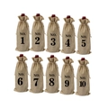 Set de 10 bolsas de yute para vino con números impresos del 1 al 10 y cordón ajustable - Números 1-10 (Sin Etiquetas) / 15*35cm