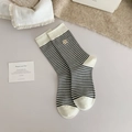 Women's crew socks with classic stripes and cute bear embroidery in a navy white finish - One Size / White