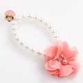 Elastic white pearl pet collar featuring a pink chiffon flower and floral metal pendant - One Size / Pearl Pink Flower