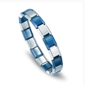 Italian charm bracelet in silver and blue stainless steel with elastic modular links - Silver and Blue Color-Block Link / Silver and Blue Two-Tone