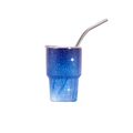 Detail of 3oz stainless steel mini tumbler with blue starry pattern and metal straw - Gradient Blue Starry Sky