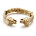 Punk style golden cheetah head steel wire bangle for men with bold metallic texture - Wolf Head (KB144755-KFC) / Gold