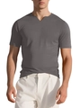Men's dark grey slim fit stretch t-shirt featuring a notched V-neck and short sleeves - Gray