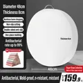 White round PE cutting board 48x8cm with metal handle and fiber cleaning cloths - Diameter 48cm * Thickness 8cm / White
