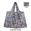 Borsa spesa pieghevole blu con stampa orchidea e tracolla in formato grande - Grande - Orchidea
