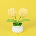 Handmade crochet double-headed yellow tulip potted plant for desk or car decoration - Double Flower Tulip Potted Plant / Yellow
