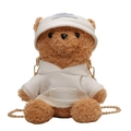Cute brown teddy bear plush bag with white hoodie and a detachable gold metal chain strap - Off White