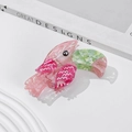 Chic acetate parrot hair claw clip in vibrant pink and green marbled finish for women - Pink and Green Parrot Shape / Pink and Green Contrast