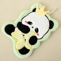 Cute panda coral fleece hand towel in mint green with yellow crown and hanging loop - Star Panda