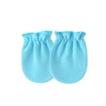 Sky blue newborn anti-scratch cotton gloves with elastic wrist for infants 0-1 year - One Size / Elastic Mittens / Light Lake Blue