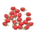 DIY jewelry charm featuring 3D red strawberry enamel pendants with green leaves - Enamel Strawberry Charm