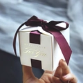 Close-up of white gift box with deep red ribbon and gold Especially For You text - Burgundy / 6.5*6.5*6.5cm