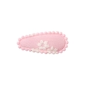 Pink fabric teardrop hair clip with scalloped edges and white flower embroidery - Pink Embroidered Flower (34)