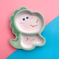 Cute green dinosaur shaped bamboo fiber kids divided plate with dino text print - 055 Dinosaur Plate