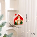 Red Christmas house ornament for tree with snow roof and gold hanging cord decor - House