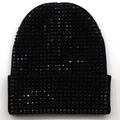 Klassische schwarze Strickmütze aus Acryl für den Winter mit glitzernden Strasssteinen - Schwarz/Schwarzer Strass