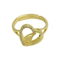 Gold plated open heart ring with hollow leaf design and sparkling zircon insets - Adjustable Open / Letter J