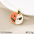 Golden Halloween charm with orange pumpkin and white skull design, 17x14mm pendant - Half Pumpkin Half Skull Jack (KLJ10910-ZLA)